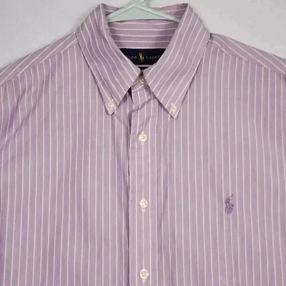 Lot of 2 Polo Ralph Lauren Men’s Button Up Dress Shirts Slim Fit Sz 16 Prpl Blue